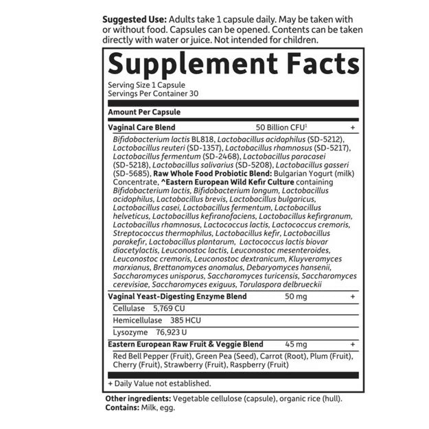 Garden Of Life Raw Probióticos Vaginal Care 50 Billones, 30 cápsulas