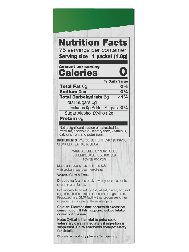 Now Real Foods Xilitol 75 sobres de 1.8 c/u 135g