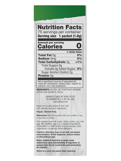 Now Real Foods Xilitol 75 sobres de 1.8 c/u 135g