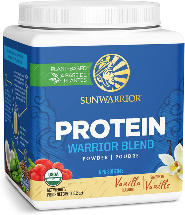 Sunwarrior Warrior Blend Proteína Orgánica en Polvo, Vainilla, 375 g, 15 Porciones, Vegana, Sin OMG