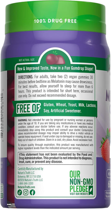 Nature's Truth SuplementoMelatonina 12mg, 60 gomitas sabor mix berry