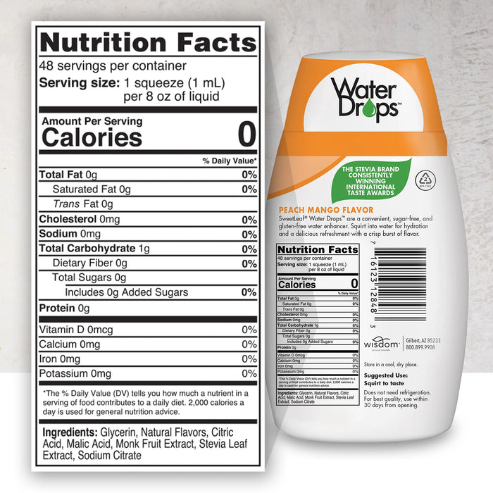 SweetLeaf Water Drops Gotas de agua de melocotón y mango, 1.62 oz
