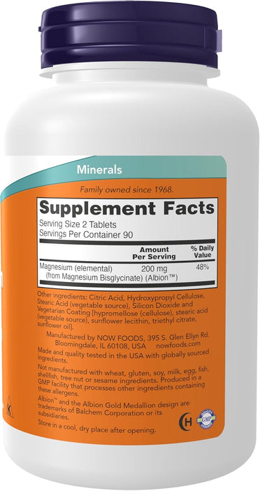 Now Foods Suplemento de Glicinato de Magnesio, 180 tabletas