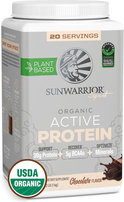Sunwarrior Sport Proteína Activa Orgánica en Polvo, Chocolate, 1 kg (2.2 lb), Vegana, Sin OMG