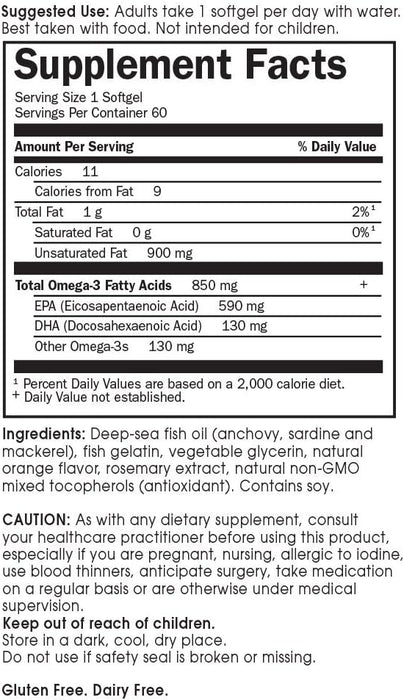 Garden Of Life Suplemento De Omega 3 - 850mg, 60 cápsulas Sabor Naranja
