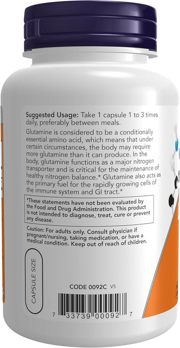 Now Suplemento de L-Glutamina 500 mg, 120 cápsulas