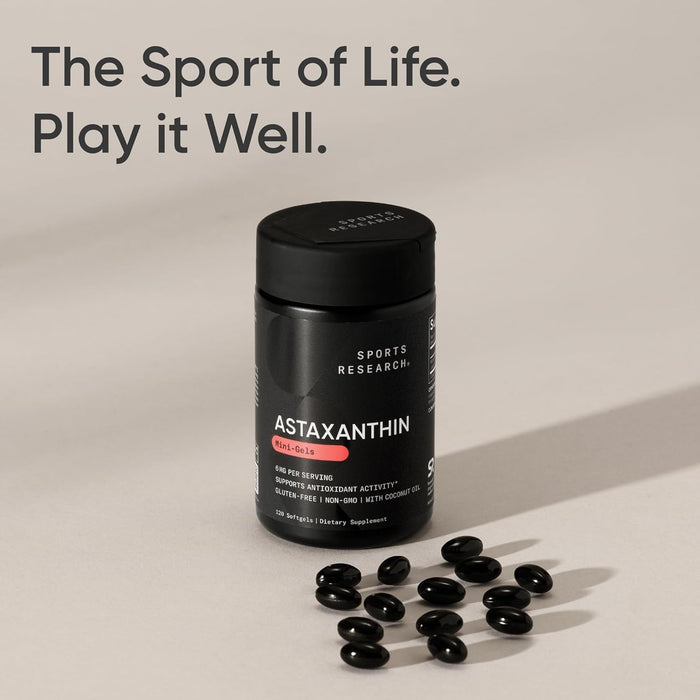 Sports Research Suplemento Astaxantina Triple Fuerza 6 mg con Aceite de Coco Orgánico, 120 Cápsulas Blandas