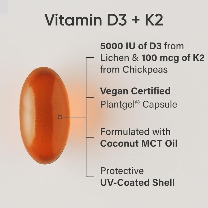 Sports Research Vitamina D3 5000 IU + K2 Mk7 100 mcg, 120 Cápsulas Blandas