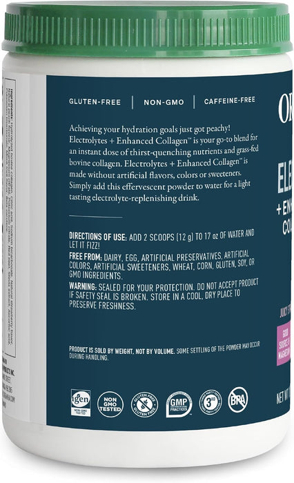 Organika Electrolitos + Colágeno Hidrolizado, 360g, Sabor Melocotón Fresa