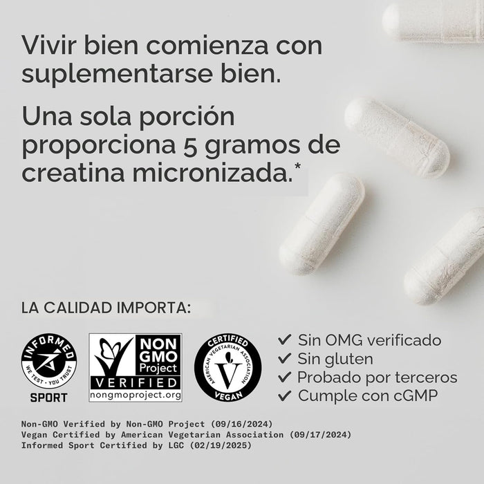 Sports Research Monohidrato de Creatina 5 g por Porción, 120 Cápsulas