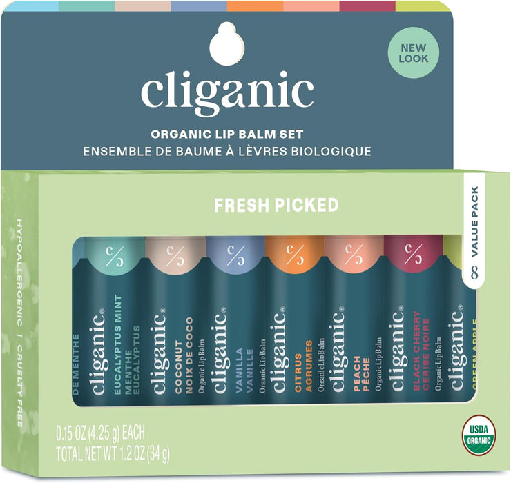 Cliganic Set de Bálsamos Labiales Orgánicos, 8 Sabores Recién Recolectados, Hidratante Natural