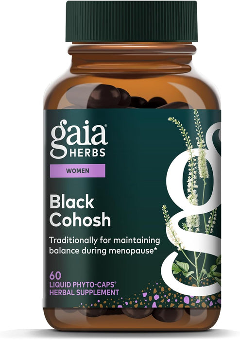 Gaia Herbs Suplemento Black Cohosh, 60 Cápsulas Veganas, Apoyo a la Menopausia y Función Reproductiva Femenina