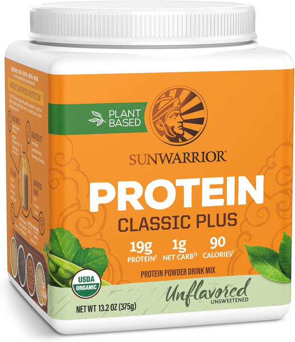 Sunwarrior Classic Plus Proteína Orgánica en Polvo, Natural Sin Sabor, 375 g, Vegana, Sin OMG