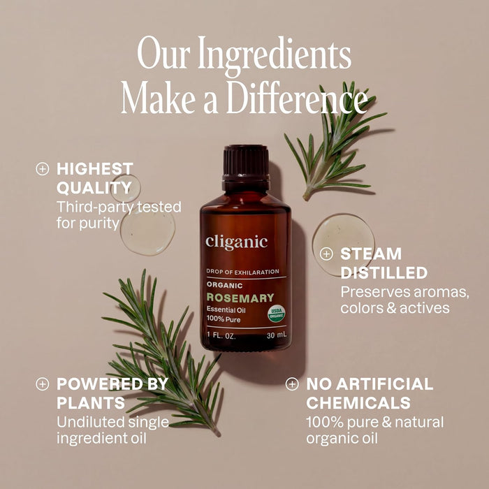 Cliganic Aceite Esencial de Romero Orgánico 2 oz (60 ml)