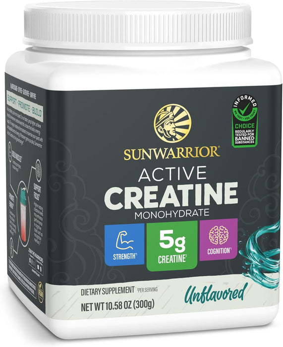 Sunwarrior Active Creatina Monohidratada en Polvo, Sin Sabor, 300 g, Vegana, Sin OMG