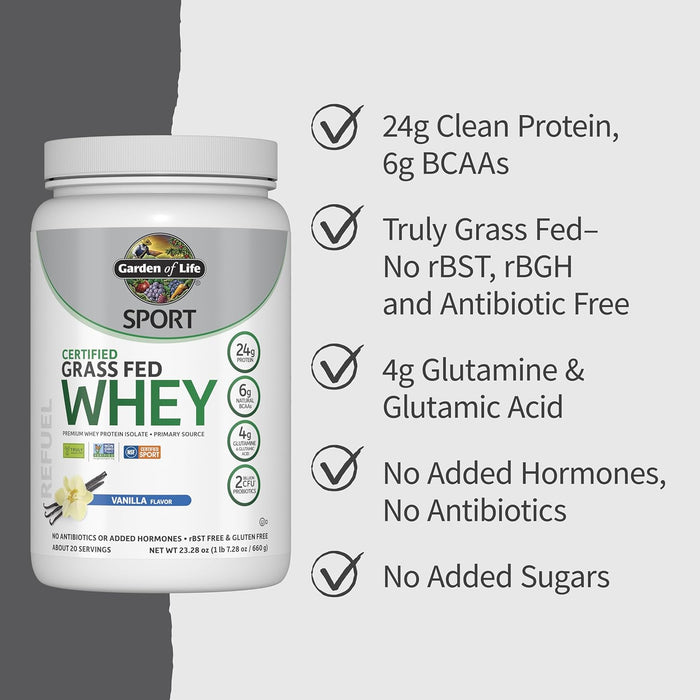 Garden Of Life Whey Proteina Grass Fed,  23.28 oz (640 G) Sabor Vainilla