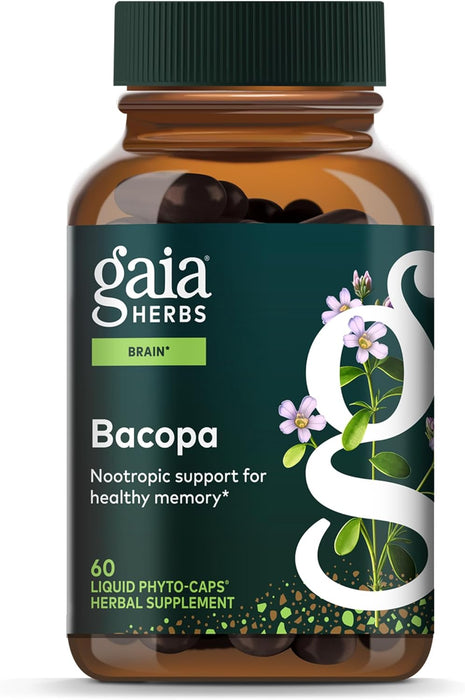 Gaia Herbs Suplemento Bacopa, 60 Cápsulas Veganas, Suplemento Herbal para Apoyo Cognitivo