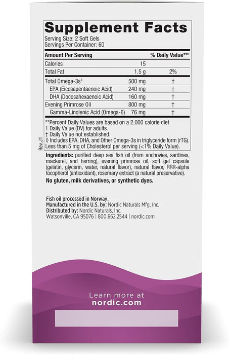 Nordic Naturals Omega 3 Para Mujeres 500 mg + 76 mg GLA, 120 Cápsulas