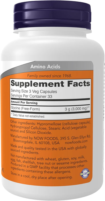 Now Suplemento de Glicina 1000 mg, 100 Cápsulas