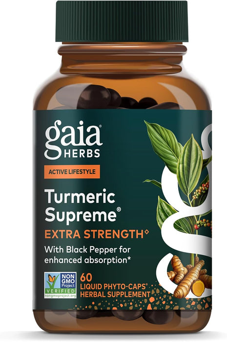 Gaia Herbs Suplemento Turmeric Supreme, 60 Cápsulas Veganas, Apoyo Antiinflamatorio y Bienestar General