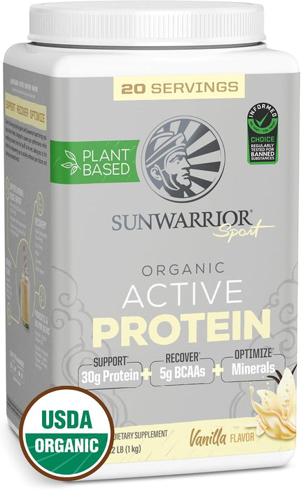 Sunwarrior Sport Proteína Activa Orgánica en Polvo, Vainilla, 35.2 oz (1 kg), Vegana, Sin OMG