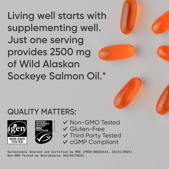 Sports Research Aceite de Salmón Sockeye Salvaje de Alaska, 2500 mg EPA+DHA, 180 Cápsulas Blandas