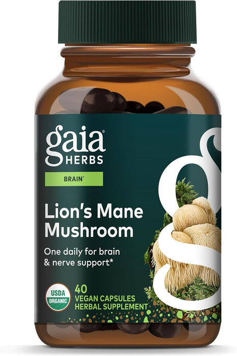 Gaia Herbs Suplemento Seta de Melena de León, 40 Cápsulas Veganas, Apoyo Neurológico y Cognitivo