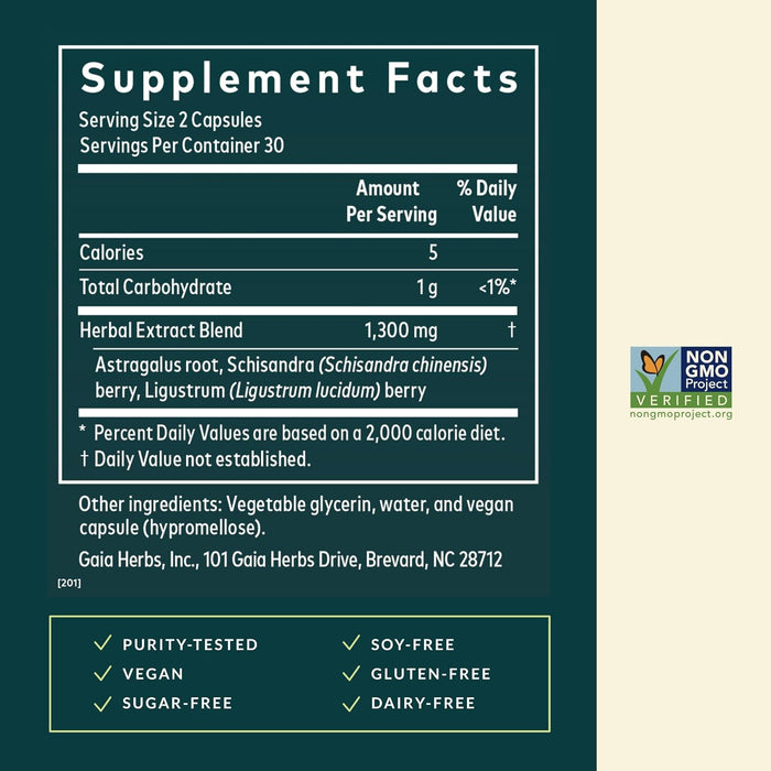 Gaia Herbs Suplemento Astragalus Supreme, 60 Cápsulas Veganas, Apoyo Inmunológico y Resistencia al Estrés