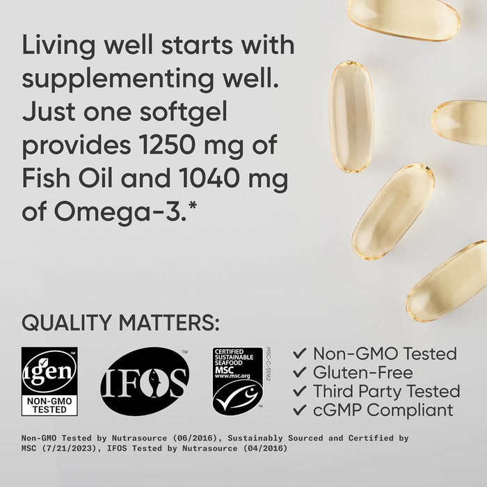 Sports Research Omega‑3 Fish Oil 1250 mg Triple Strength, 180 Cápsulas Blandas