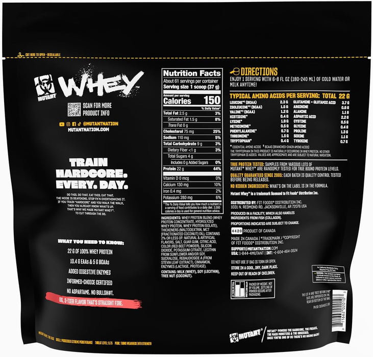 Mutant Whey Protein Powder, Strawberry Cream, 5 lb (2.27 kg), 100% Suero, EAAs, Enzimas Digestivas, Non‑GMO, Certificado GMP