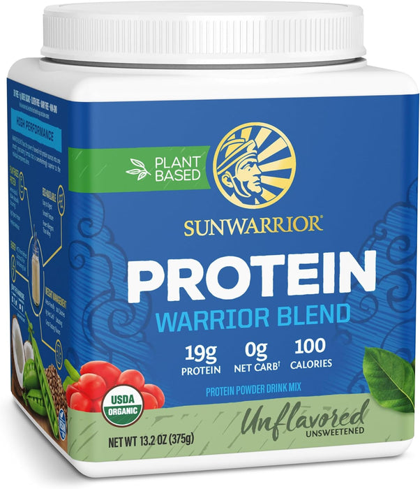 Sunwarrior Warrior Blend Proteína Orgánica en Polvo, Natural Sin Sabor, 375 g, Vegana, Sin OMG