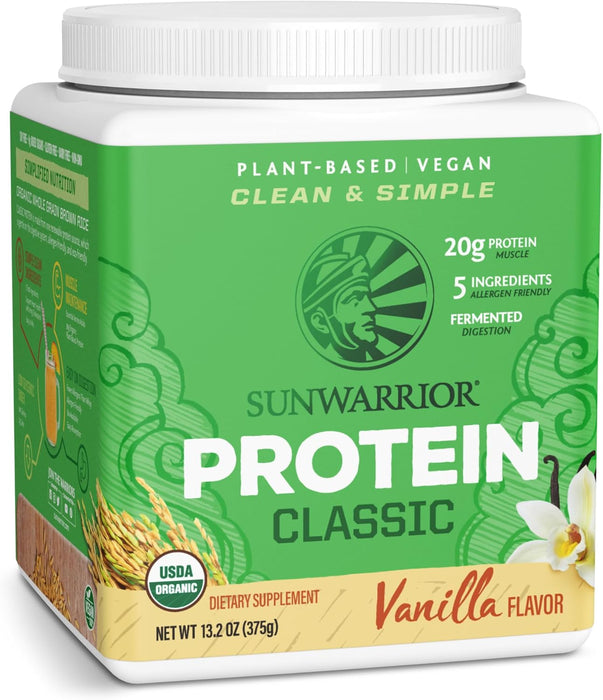 Sunwarrior Classic Proteína Orgánica en Polvo, Vainilla, 375 g, Vegana, Sin OMG
