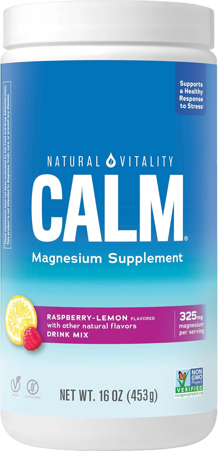 Natural Vitality Calm Suplemento Citrato De Magnesio Sabor Frambuesa Limón 16 Oz 453 G