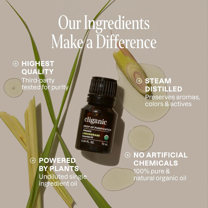 Cliganic Aceite Esencial de Hierba de Limón Orgánico 10 ml
