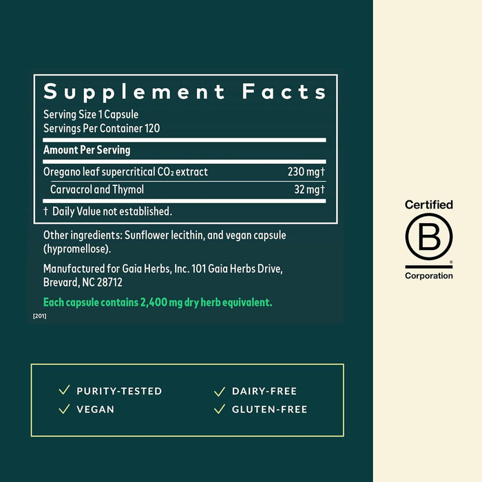 Gaia Herbs Suplemento Aceite de Oregano, 120 Cápsulas Veganas, Apoyo Inmunológico e Intestinal