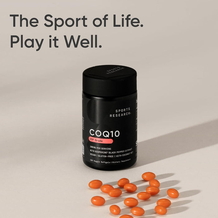 Sports Research Suplemento CoQ10 100 mg, con Aceite de Coco y BioPerine®, 120 Cápsulas Blandas Vegetales