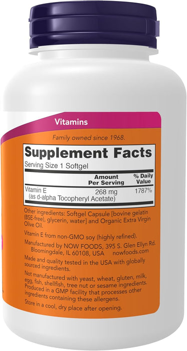 Now Vitamina E-400 (268 mg), 250 Cápsulas