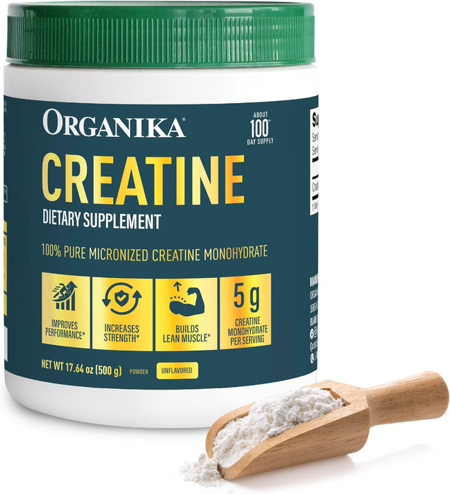 Organika Creatina Monohidratada Micronizada en Polvo, 500 g (100 porciones)
