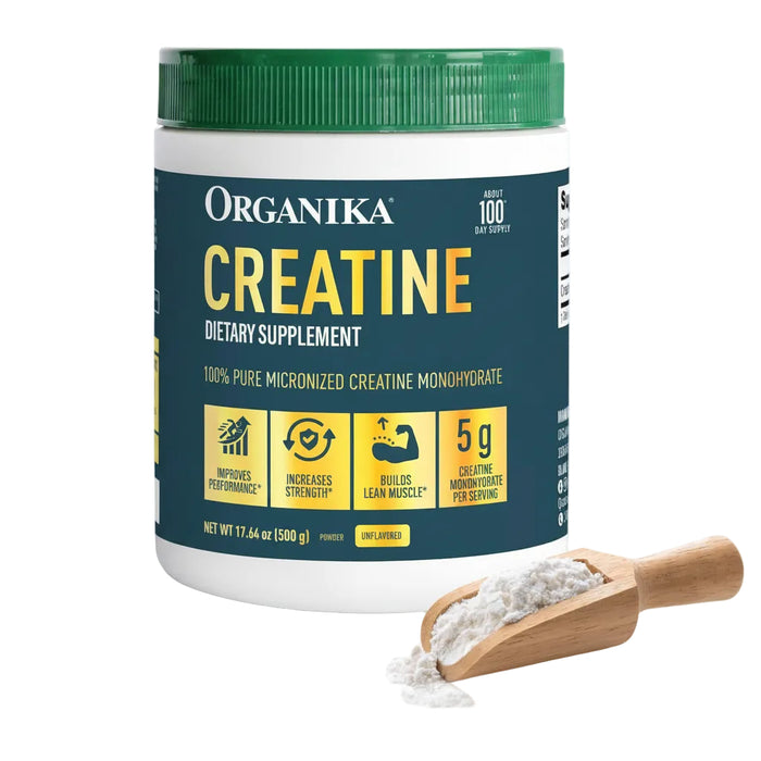 Organika Creatina Monohidratada Micronizada en Polvo, 500 g (100 porciones)