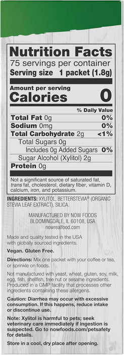 Now Real Foods Xilitol 75 sobres de 1.8 c/u 135g