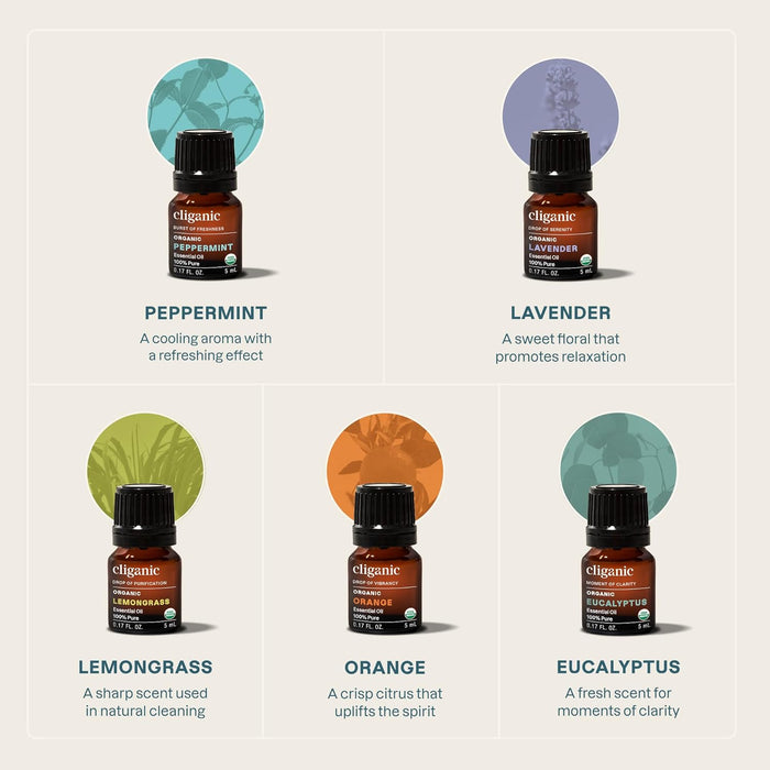 Cliganic Set de aromaterapia orgánica (Top 5), 15 ml
