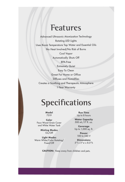 Now Difusor Ultraso para Aceites Esenciales con Apariencia a Madera