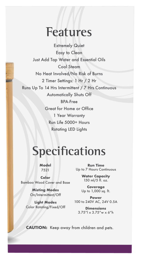 Now Difusor Ultrasonico para Aceites Esenciales con Apariencia de Bambu