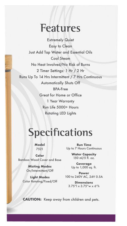 Now Difusor Ultrasonico para Aceites Esenciales con Apariencia de Bambu