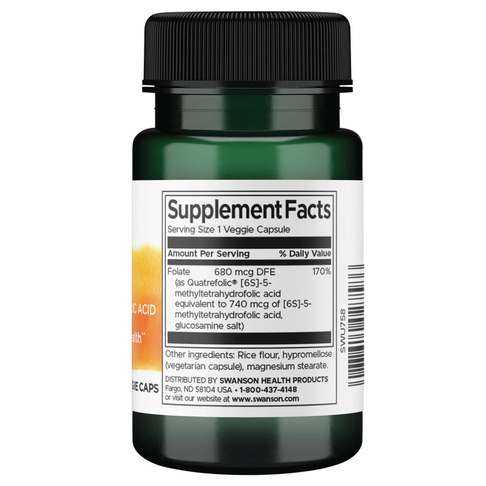 Swanson – Folato (Ácido 5-Metiltetrahidrofólico) Bioactivo DFE 30 Cápsulas