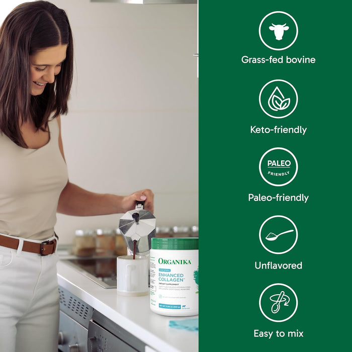 Organika Enhanced Collagen, 500 g, Péptidos Hidrolizados, Sin Sabor