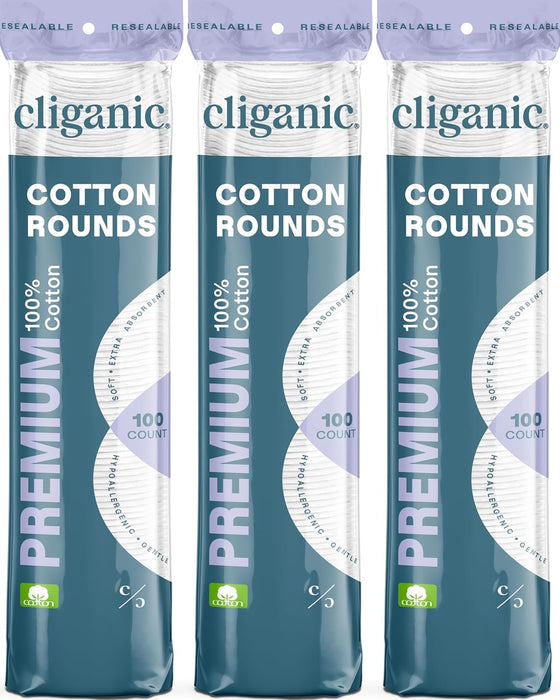 Cliganic Rondas de Algodón Premium para la Cara, 300 Unidades, 100% Algodón Natural, Hipoalergénicas y Sin Pelusa