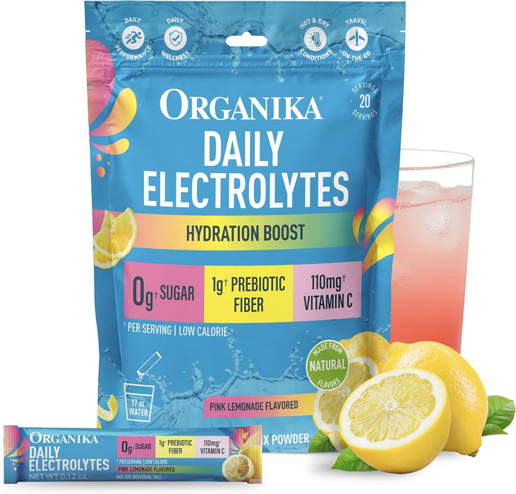 Organika Electrolitos en Sobres, 20 porciones, Sabor Limonada Rosa