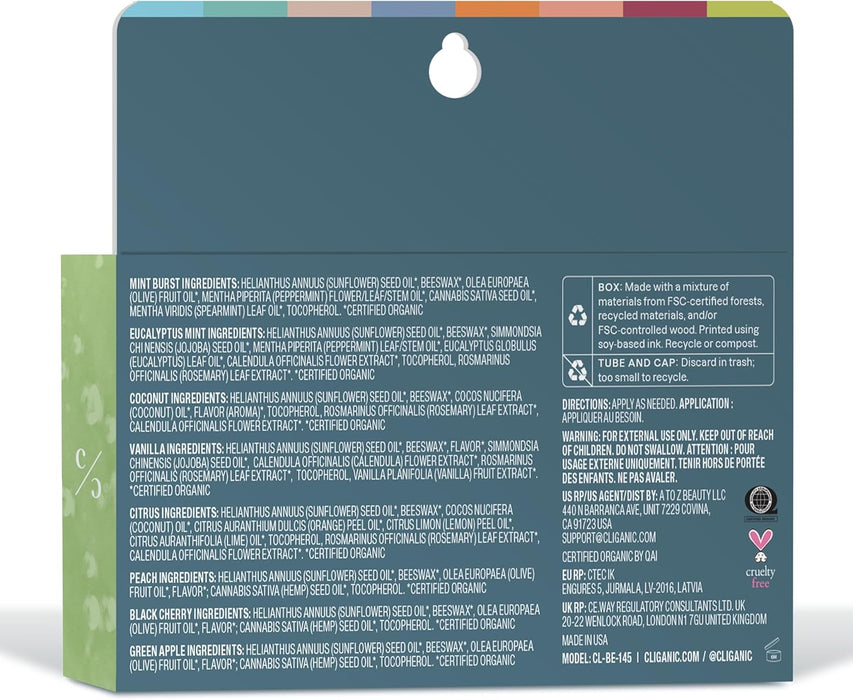 Cliganic Set de Bálsamos Labiales Orgánicos, 8 Sabores Recién Recolectados, Hidratante Natural