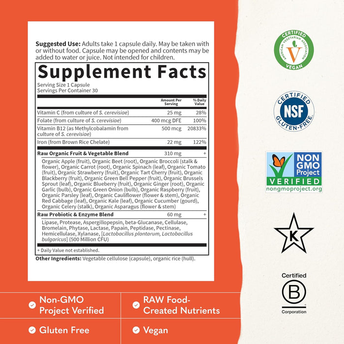 Garden of Life Vitamina Code RAW Iron 22 mg, 30 Cápsulas Veganas